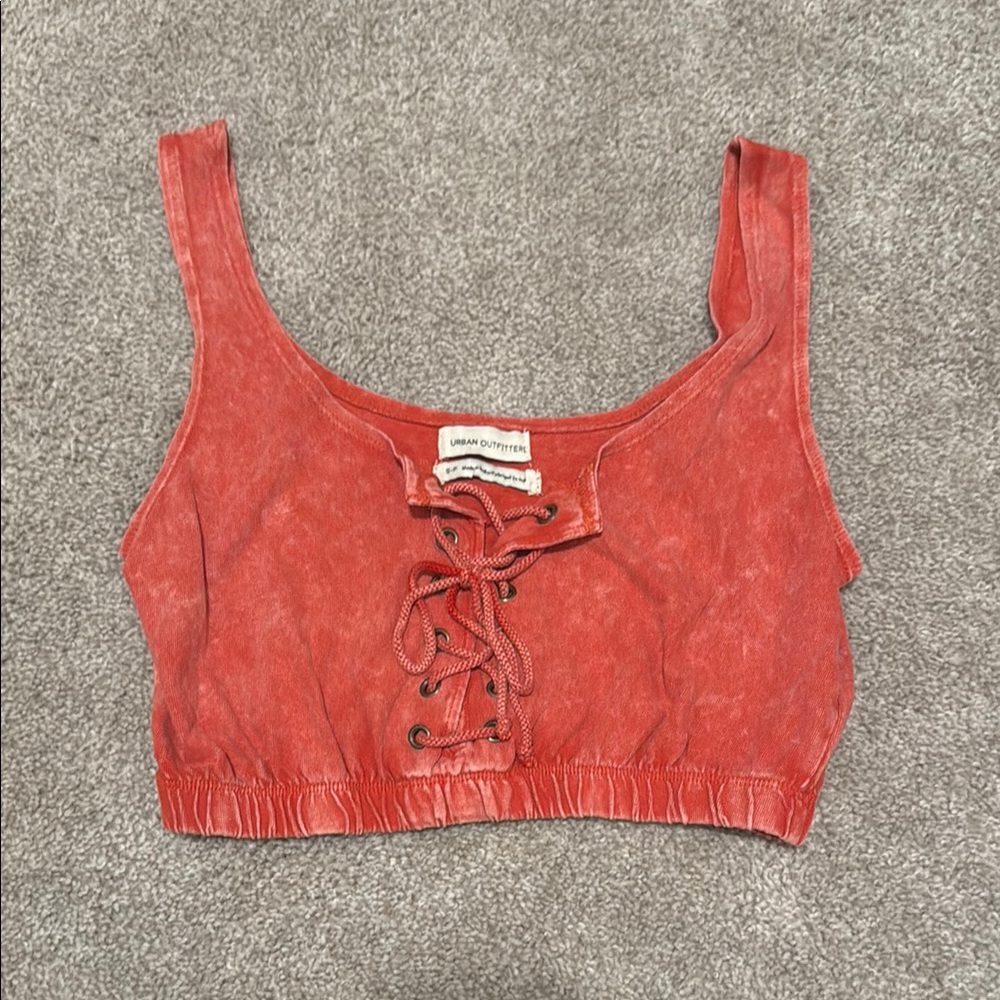 Urban Outfitters Red Scoop Neck Tie Front Crop Top